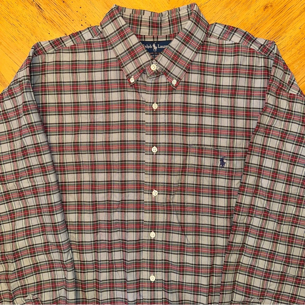 Ralph Lauren Shirt Mens 2XL XXL Red Plaid Big Shirt Pony Preppy Flaw!